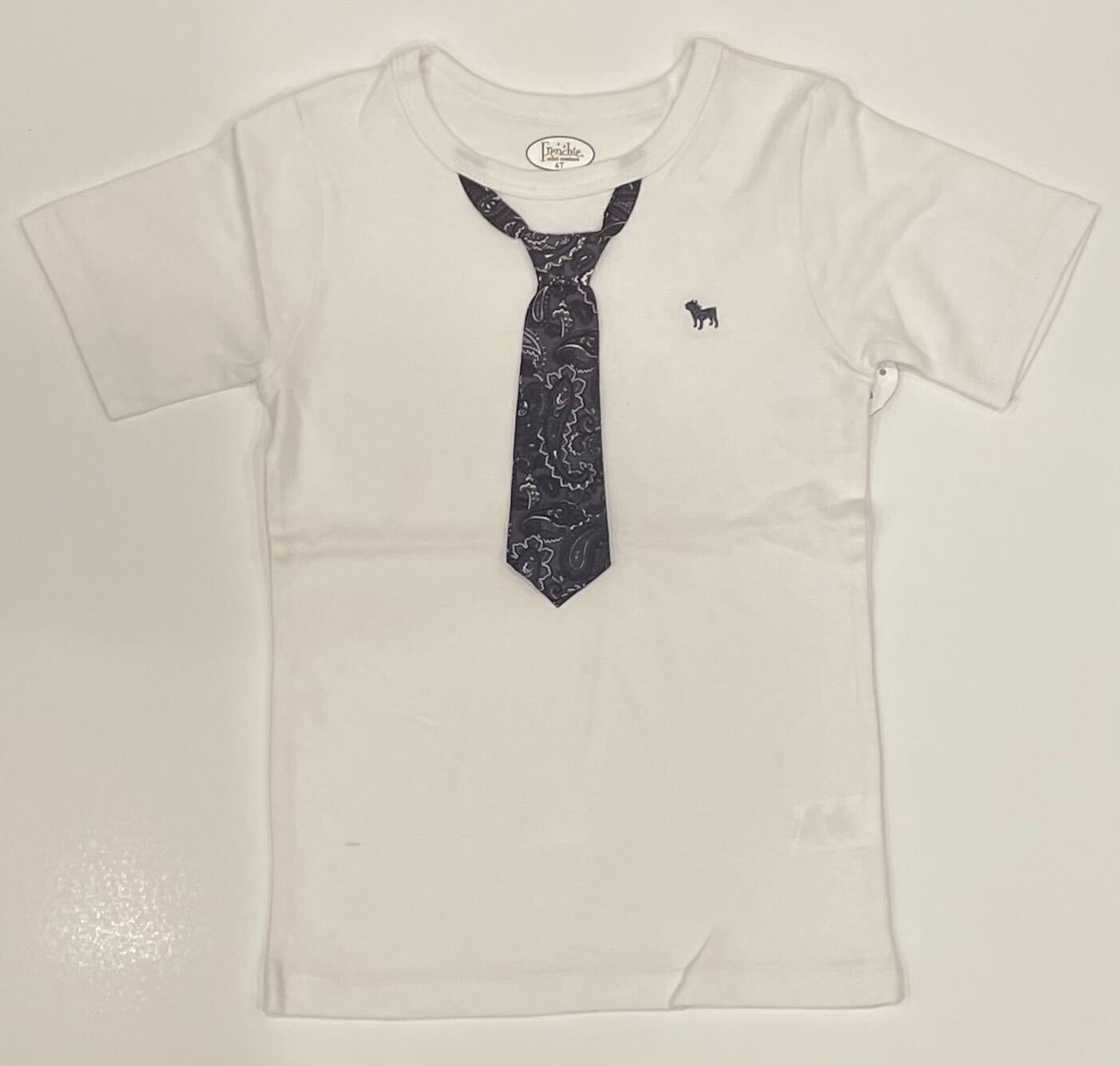 WHITE TEE WITH DARK GREY PAISLEY TIE