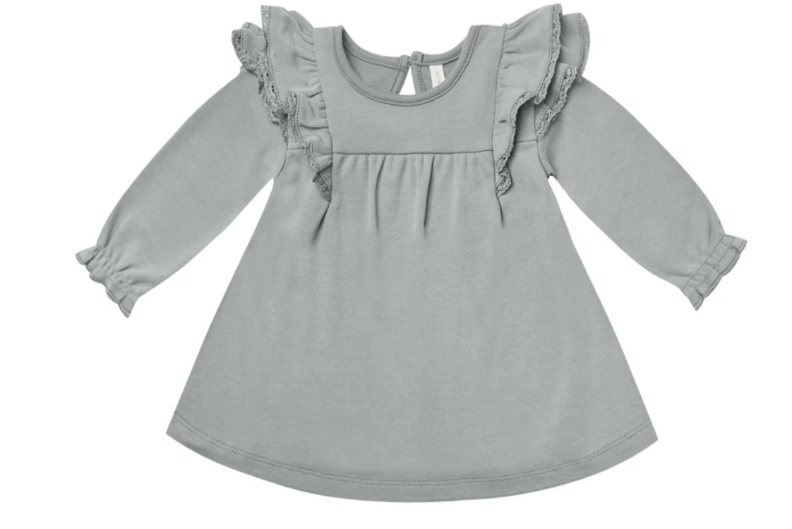 LONG SLEEVE FLUTTER DRESS || DUSTY BLUE