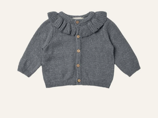 RUFFLE COLLAR CARDIGAN || NAVY HEATHER