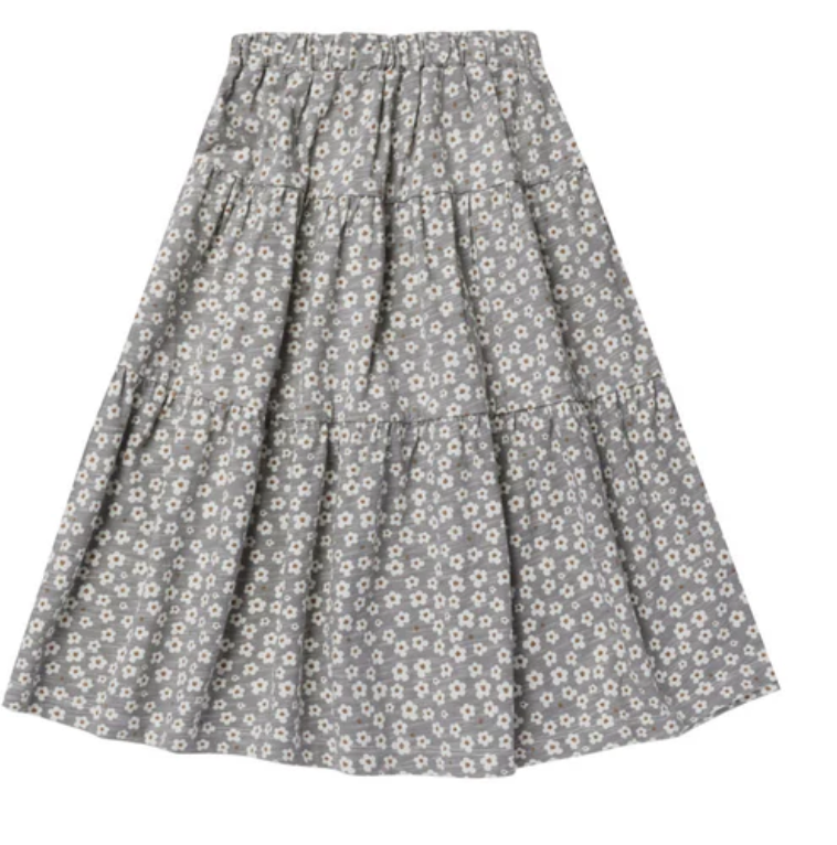 tiered midi skirt || blue ditsy