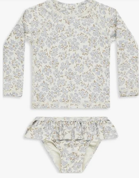 rash guard girls set || blue floral