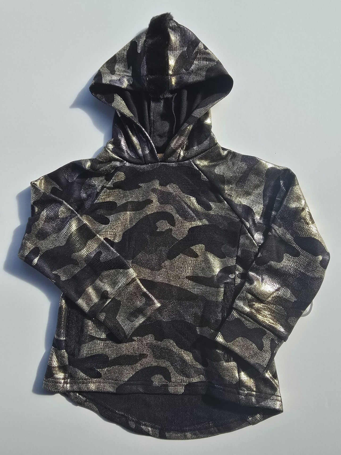 SNAKE SKIN GOLD GREEN BLACK CAMO DRESS WITH FUR SLEEVES