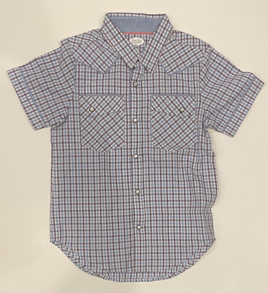 BLUE AND PURPLE CHECK BUTTON DOWN