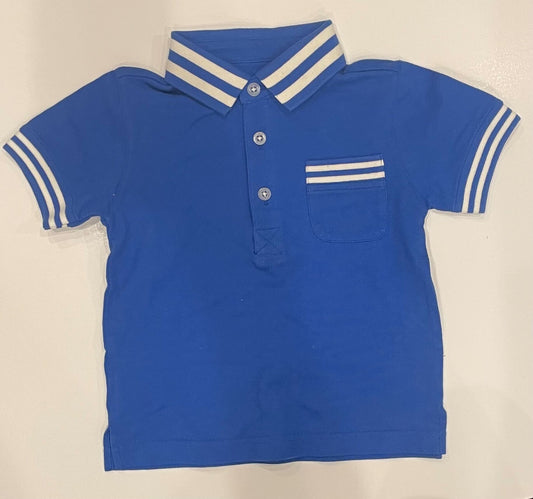 BLUE POLO WITH WHITE STRIPE COLLAR