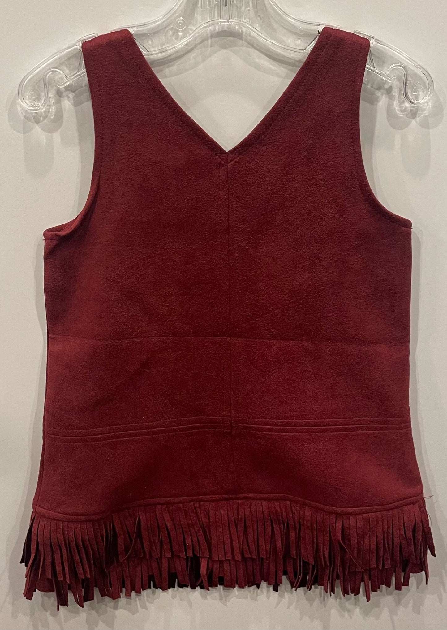 DARK RED SWEDE FRINGE POCKET DRESS
