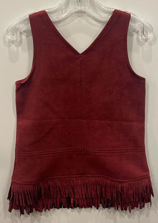 DARK RED SWEDE FRINGE POCKET DRESS
