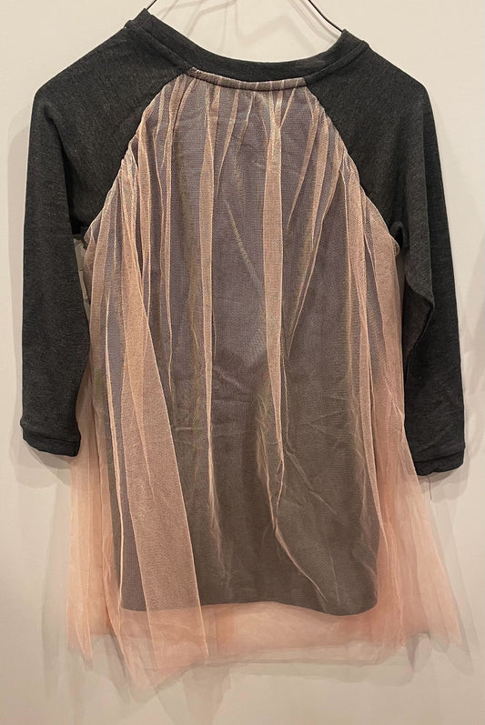 DARK GRAY LONG SLEEVE DRESS W/ PINK NETTING OVERLAY