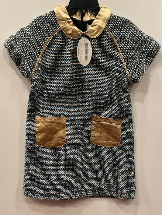WOVEN DRESS WITH GOLD COLLAR AND POCKETS