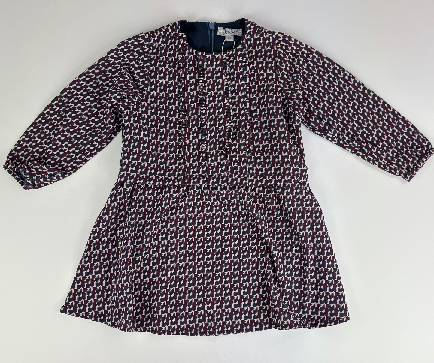 WHITE MAROON NAVY GEOMETRIC DRESS ZIPPER