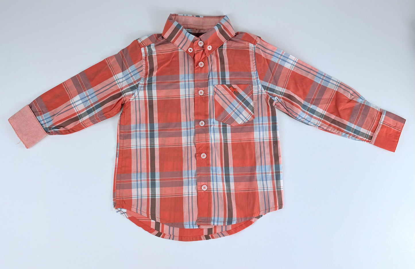 BLUE/ORANGE PLAID BUTTON DOWN