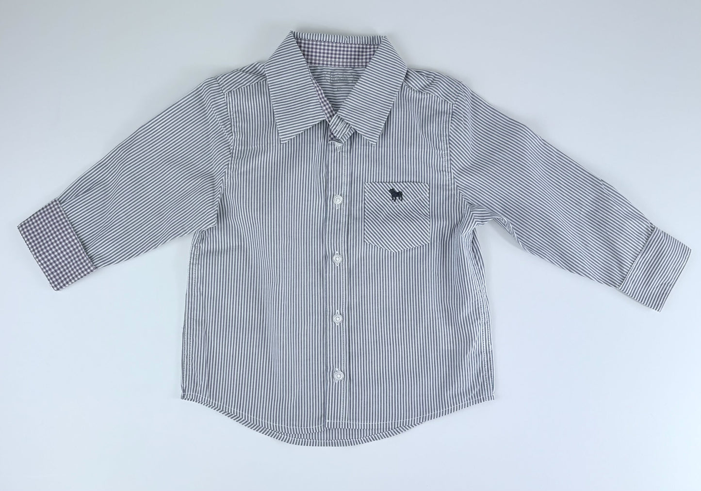 BLUE STRIPE PURPLE CHECK CUFF BUTTON UP