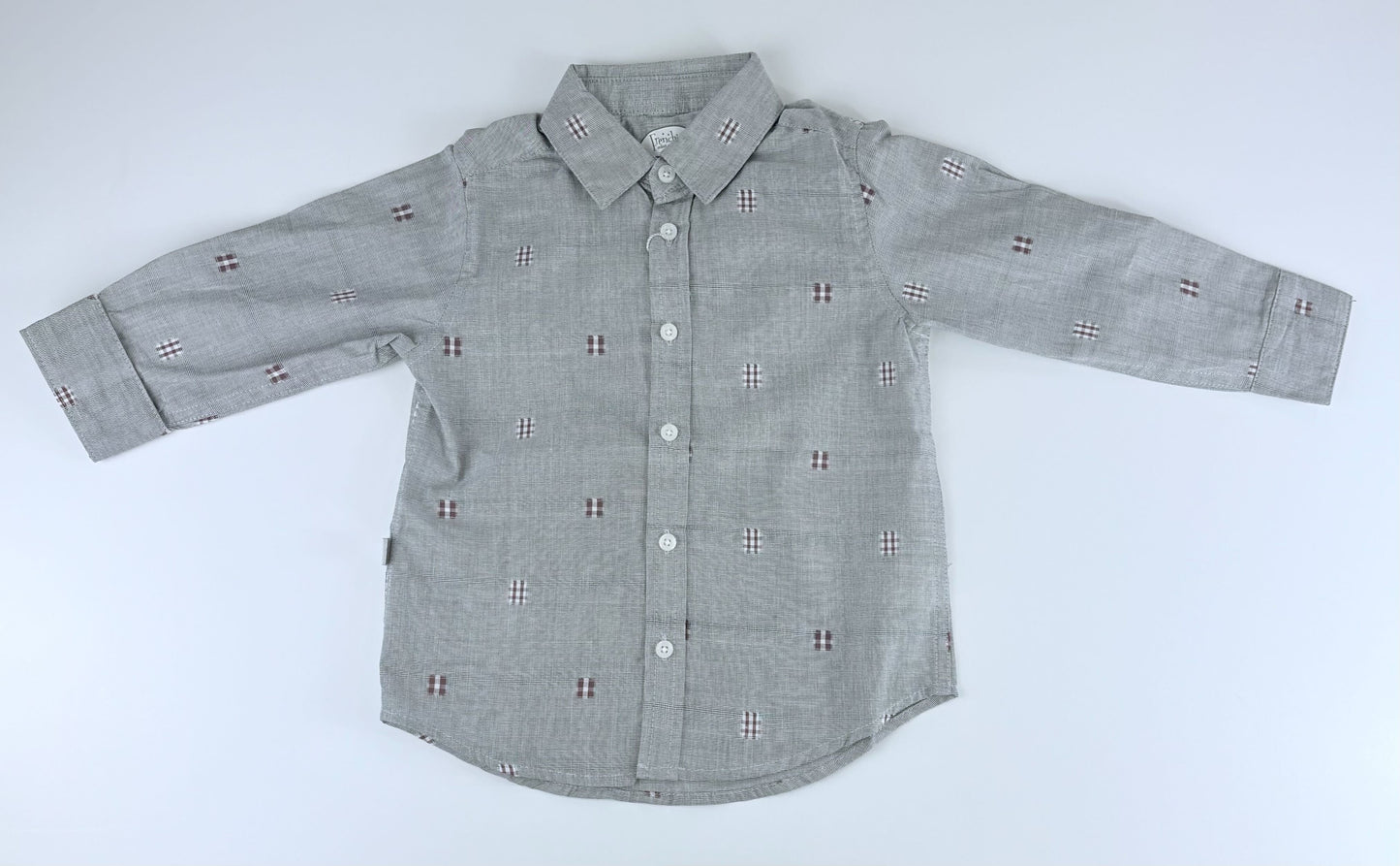 GREY WITH RED PATCHWORK BUTTON UP