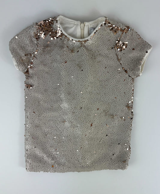 OFF WHITE AND COPPER SHORT SLEEVE SEQUIN TOP