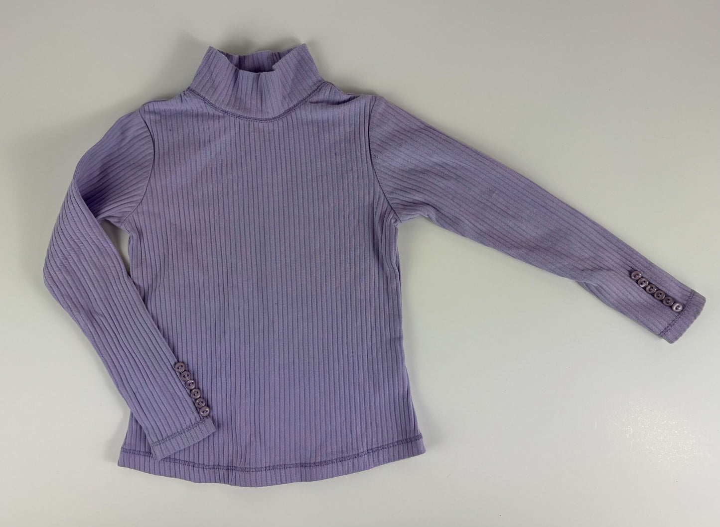 LAVENDER RIBBED LONG TEE W/ TURTLENECK AND BUTTON ACCENTS