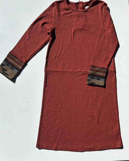 SOUTHWESTERN LONG SLEEVE CLAY SWEATSHIRT DRESS
