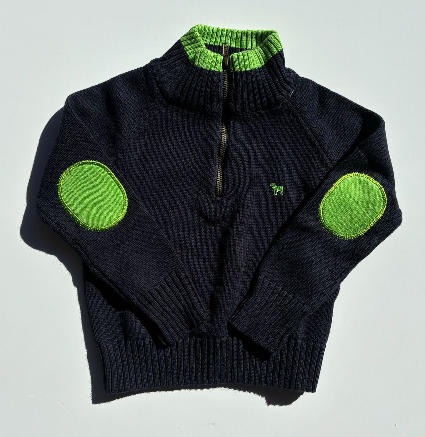 NAVY ZIP-UP TURTLENECK W/ GREEN ACCENTS
