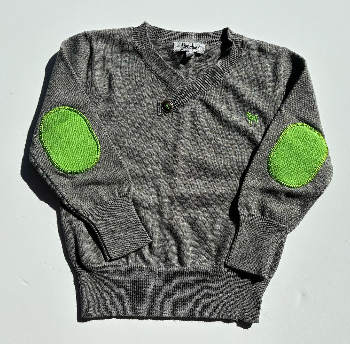 GRAY COLLIN SWEATER W/ LIME ELBOWS