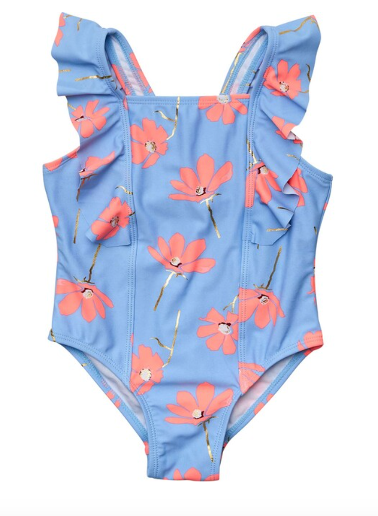 BEACH BLOOM RUFFLE SHOULDER SWIMSUIT