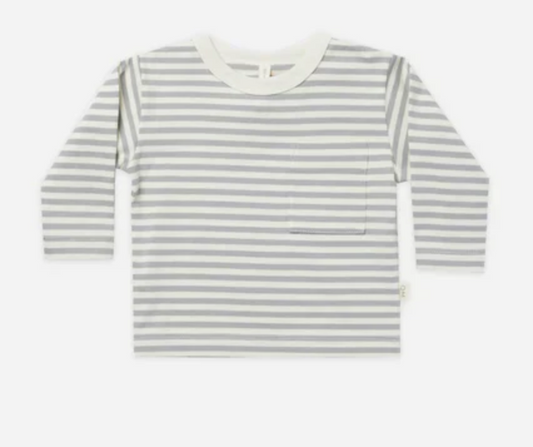 LONG SLEEVE POCKET TEE || DUSTY BLUE STRIPE