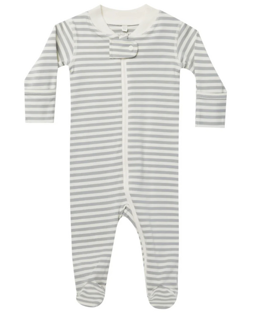 ZIP LONG SLEEVE SLEEPER FOOTIE || DUSTY BLUE STRIPE