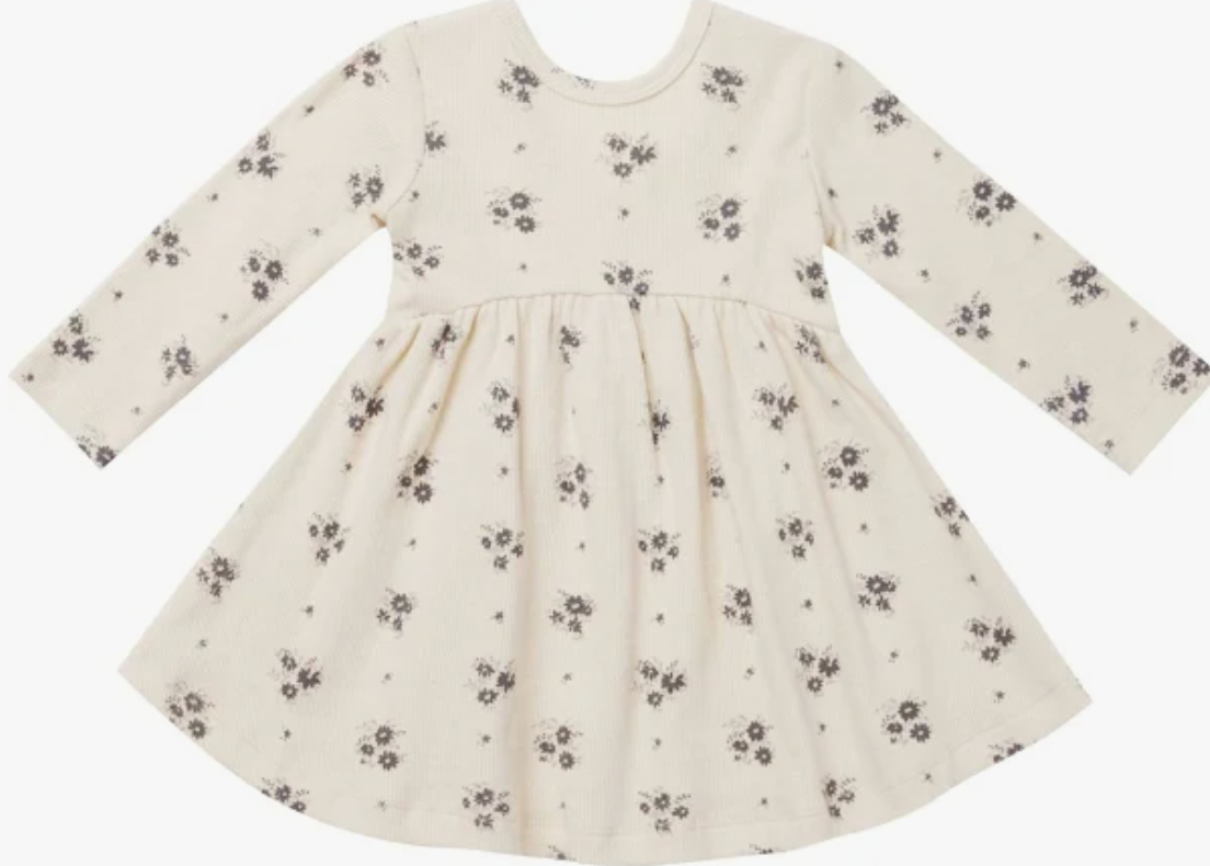 RIBBED LONG SLEEVE DRESS || NAVY DITSY