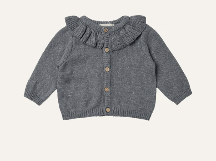 RUFFLE COLLAR CARDIGAN || NAVY HEATHER