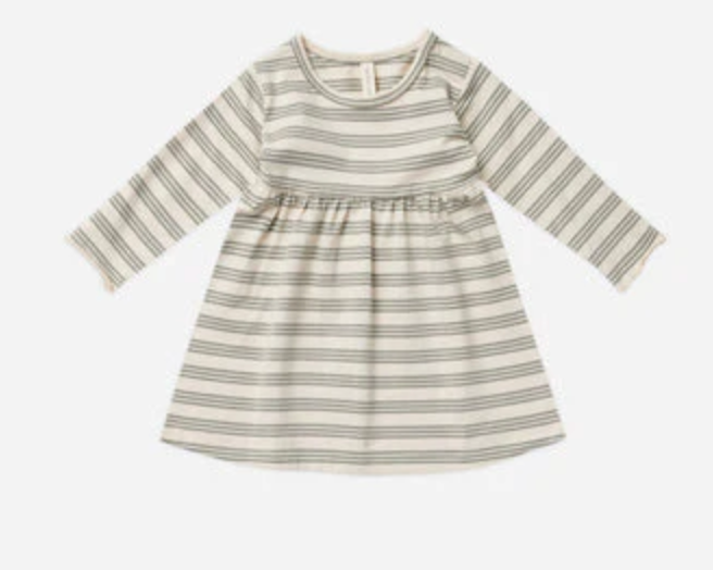 LONG SLEEVE BABY DRESS || BASIL STRIPE