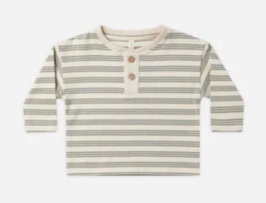 LONG SLEEVE HENLEY TEE || BASIL STRIPE