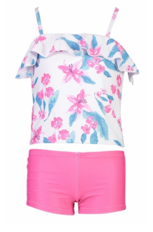FUSCHIA LILY FRILLED TANKINI