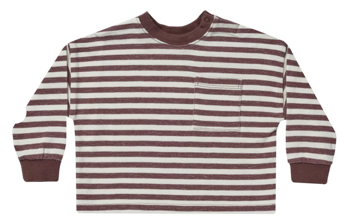 relaxed long sleeve tee || plum stripe
