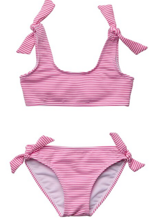 RASPBERRY STRIPE TIE CROP BIKINI