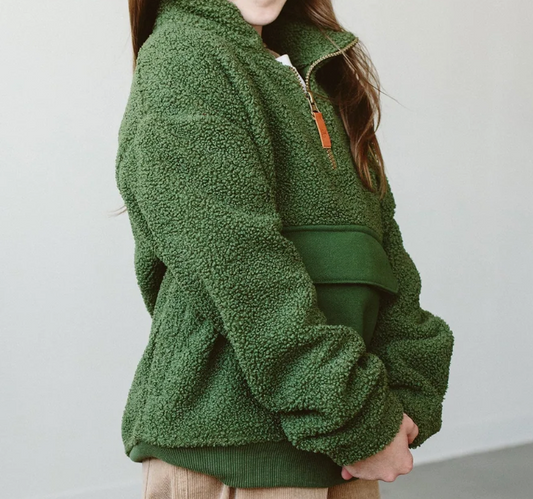 8-9Y Spruce Zip Sherpa Pullover