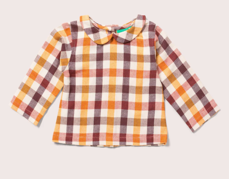 Autumn Leaves Checked Peter Pan Collar Blouse