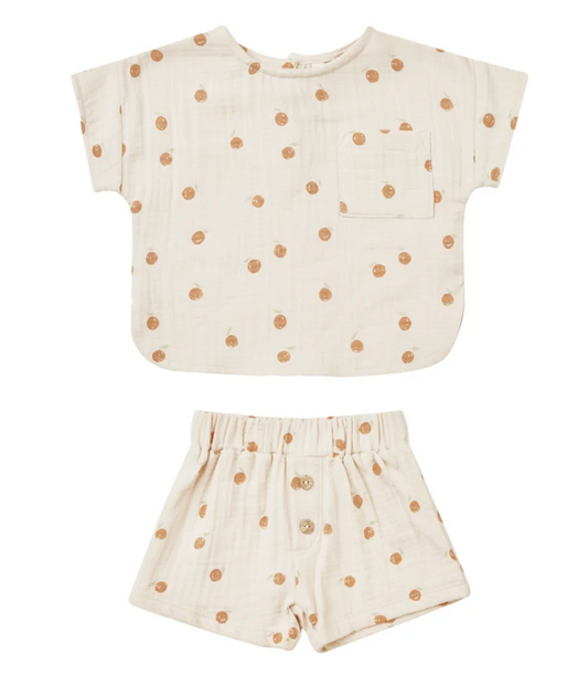 woven boxy top + short set || oranges