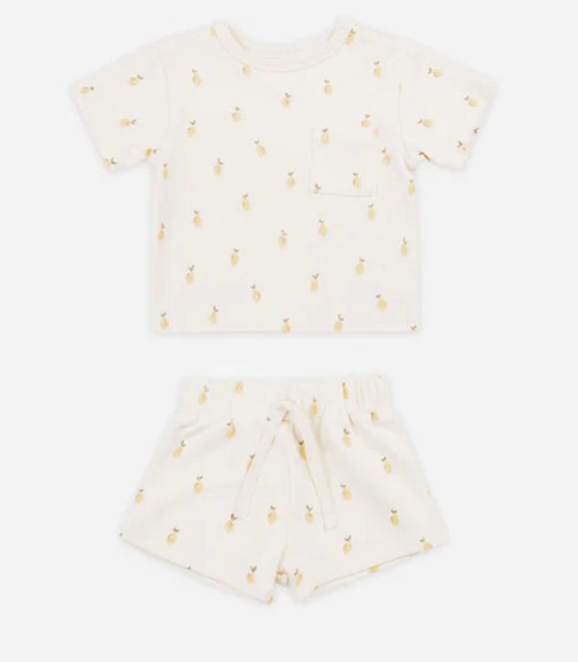 boxy pocket tee + short set || lemons