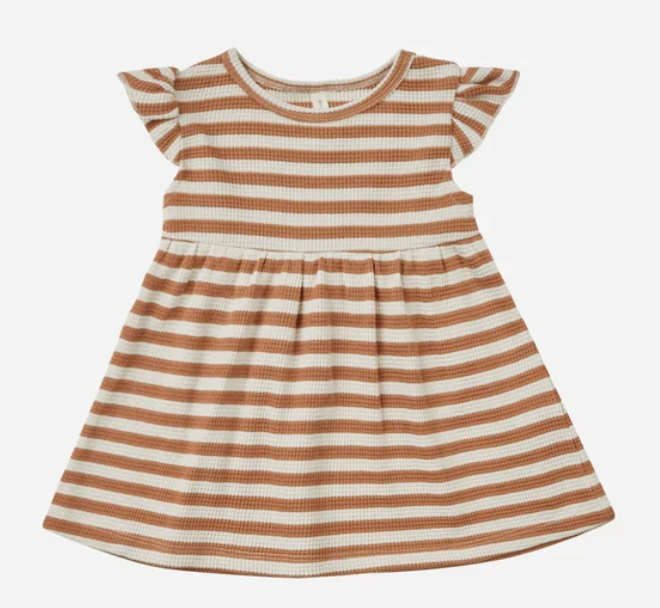 flutter sleeve dress || clay stripe