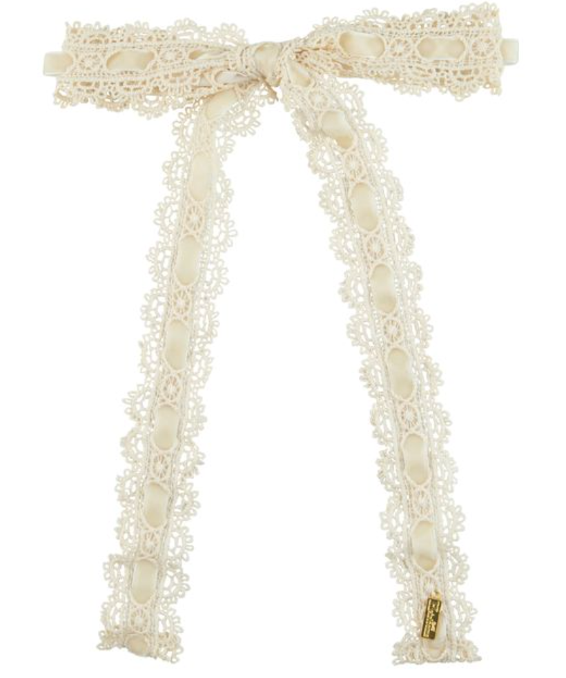 VELVET LACE NARROW LONG BOW-IVORY