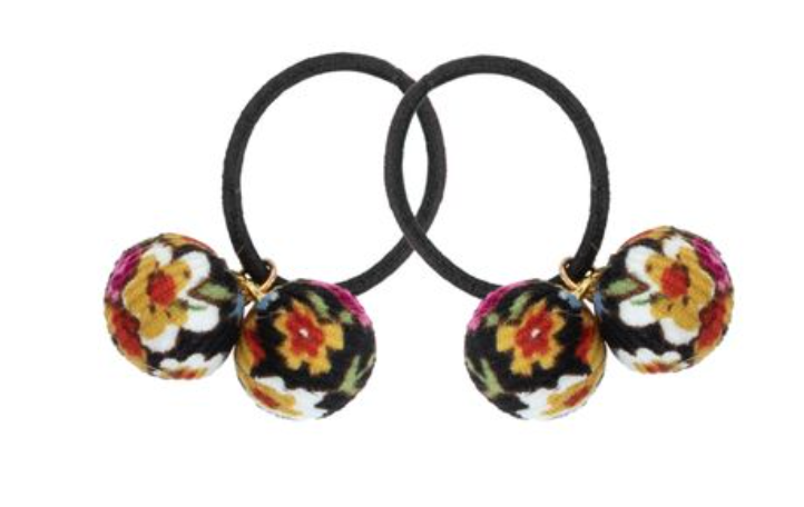 WINTER FLORAL 2 BALLS PONY HOLDER-BLACK