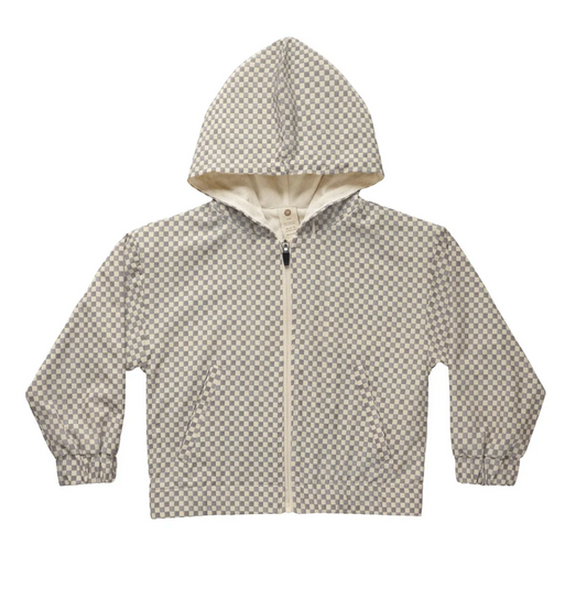 hooded windbreaker || grey micro check