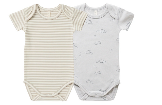 short sleeve bodysuit, 2 pack || ash stripe, sunny days