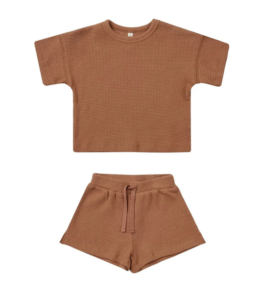waffle tee + short set || clay stripe