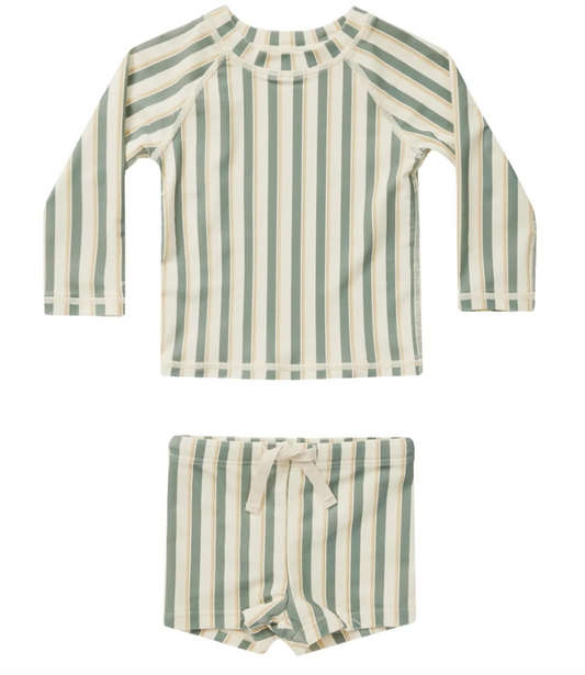 rash guard boy set || aqua stripe