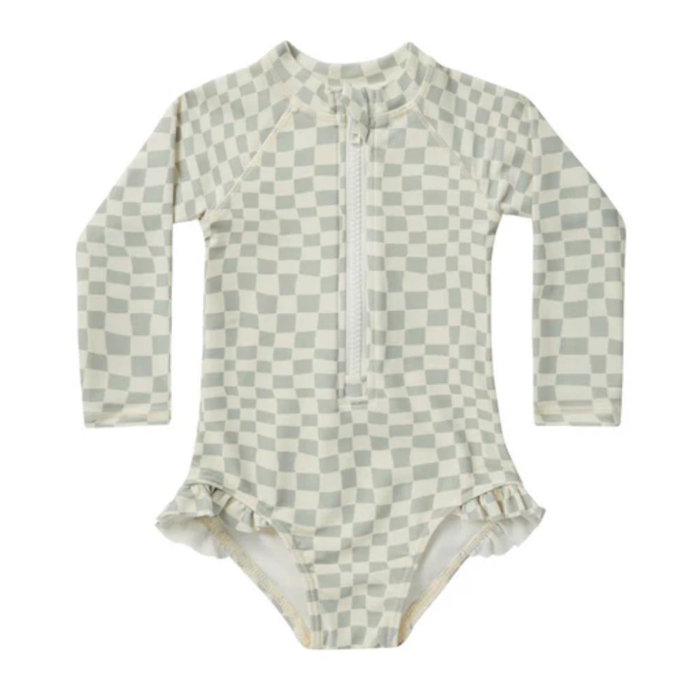 rash guard one-piece || seafoam check