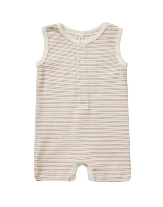 ribbed henley romper || oat stripe