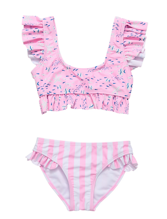 PINK SEA FRILLED CROP BIKINI