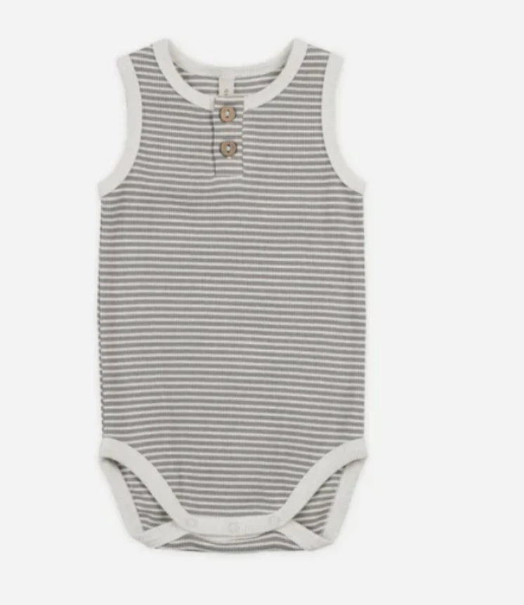 sleeveless henley bodysuit || lagoon micro stripe