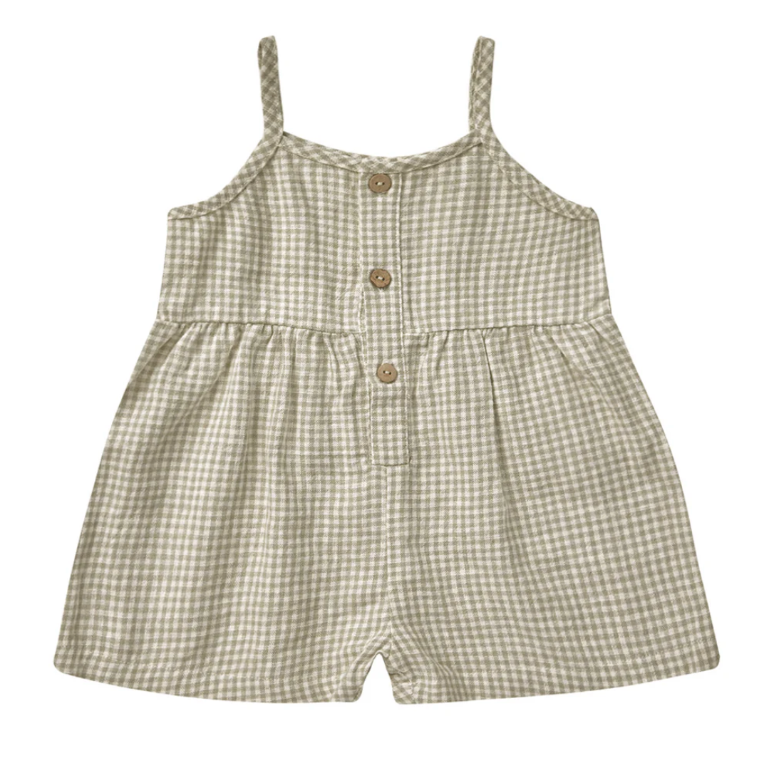 button romper || sage gingham