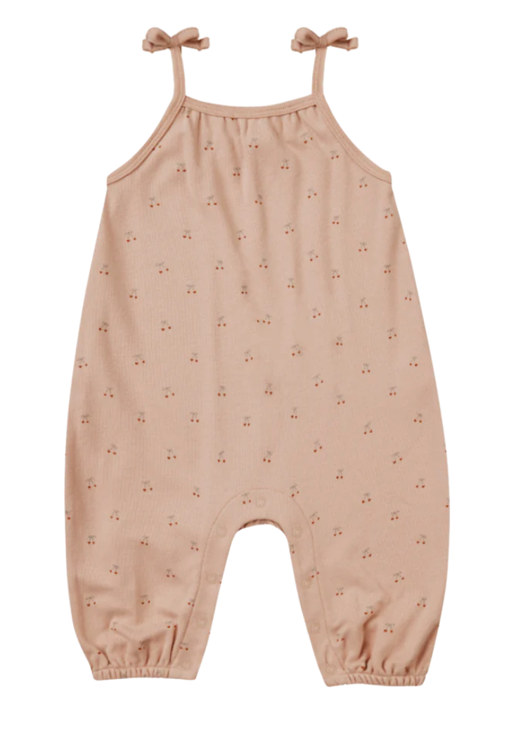 smocked jumpsuit || cherries