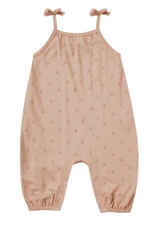 smocked jumpsuit || cherries