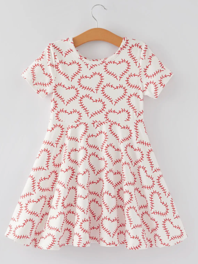 Heart Baseball Print Girls Dress